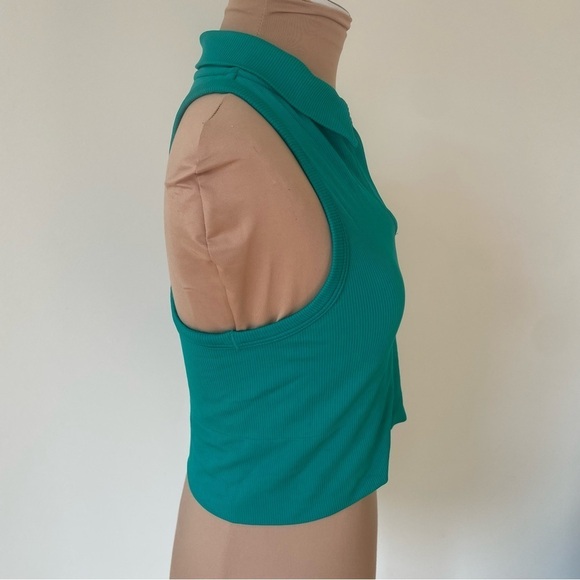 Athleta Bright Tropics Green Ribbed Aurora Seamless Crop Polo Tank Top EUC Sz S - Picture 8 of 12